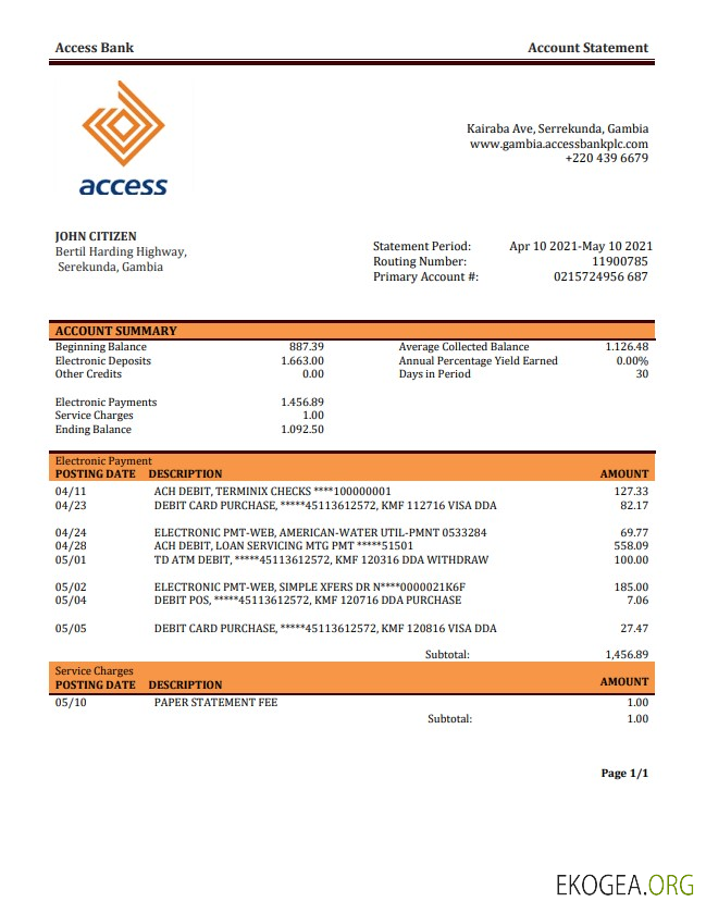 Relevé de la Gambia Access Bank
